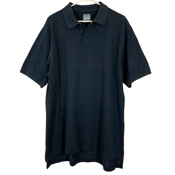 Jos A Bank Mens Stays Cool Polo Shirt Size Large Navy Blue Banded Sleeve Cotton - Picture 1 of 6
